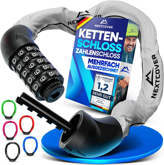 NEXTCOVER® Cadenas pour vélo LockOne avec code de combinaison I - Cadenas à combinaison [SAFESECURE] - Très robuste - 90 cm de long - Réfléchissant