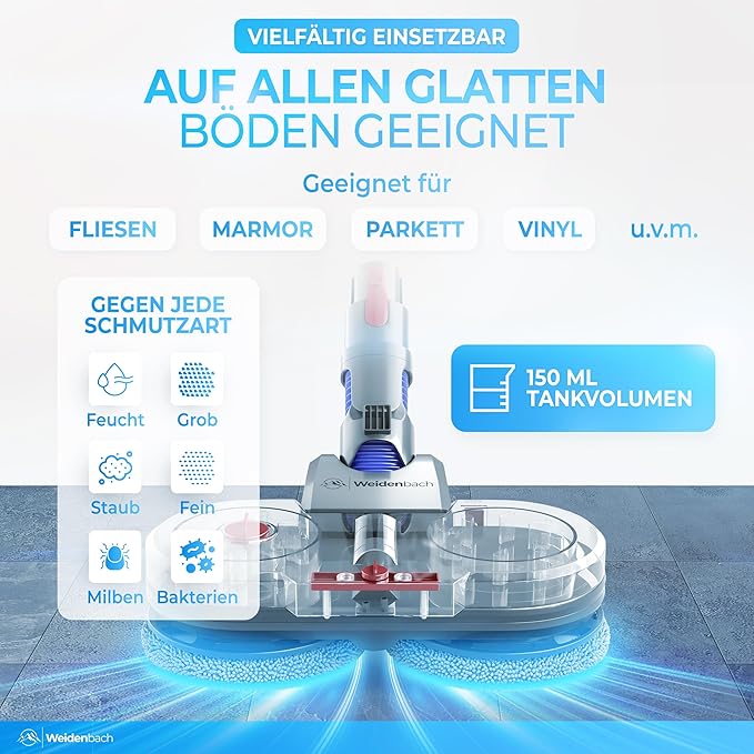 Gagnant du test - Balai à franges pour Dyson V12 - aspirateur électrique - balai à franges - aspirateur eau et poussière - avec réservoir d'eau amovible, porte-recharge et 8 balais à franges lavables