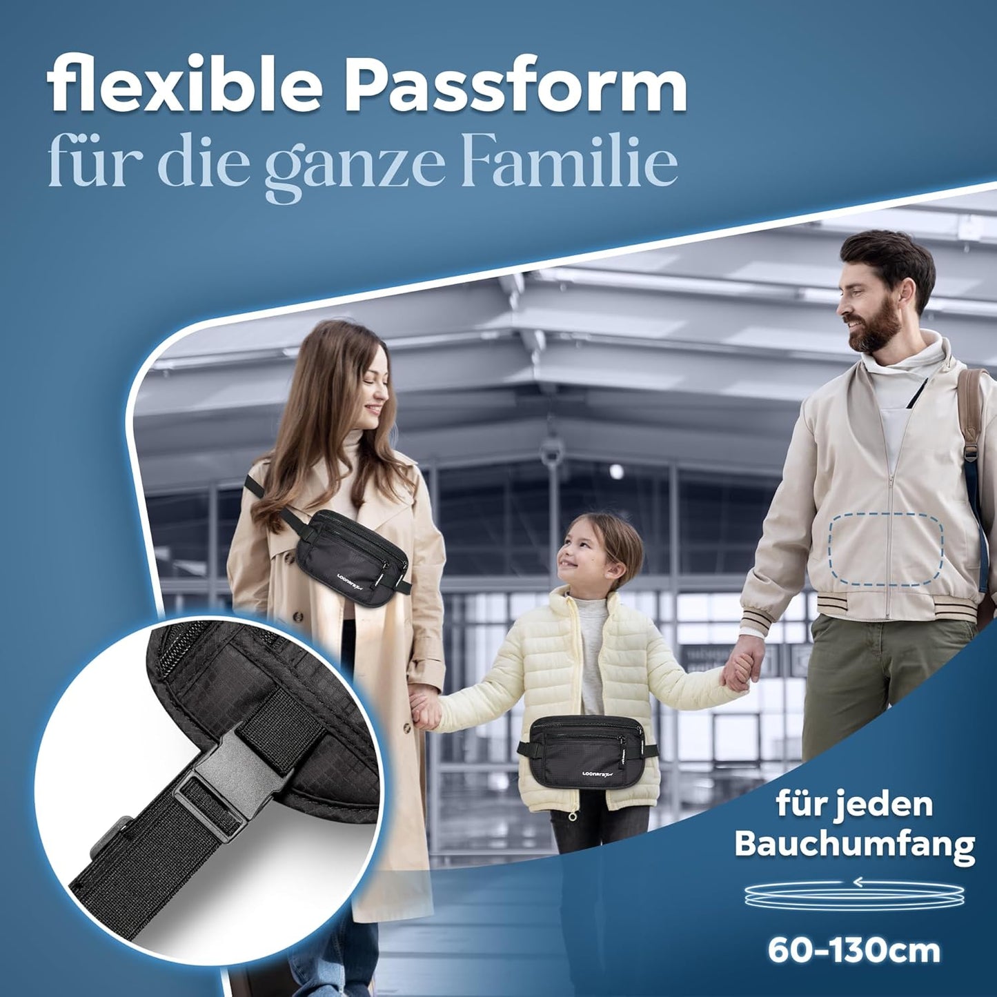 Loonara Travel Hip Bag - Avec compartiment secret - 13.5 x 25 cm - Noir