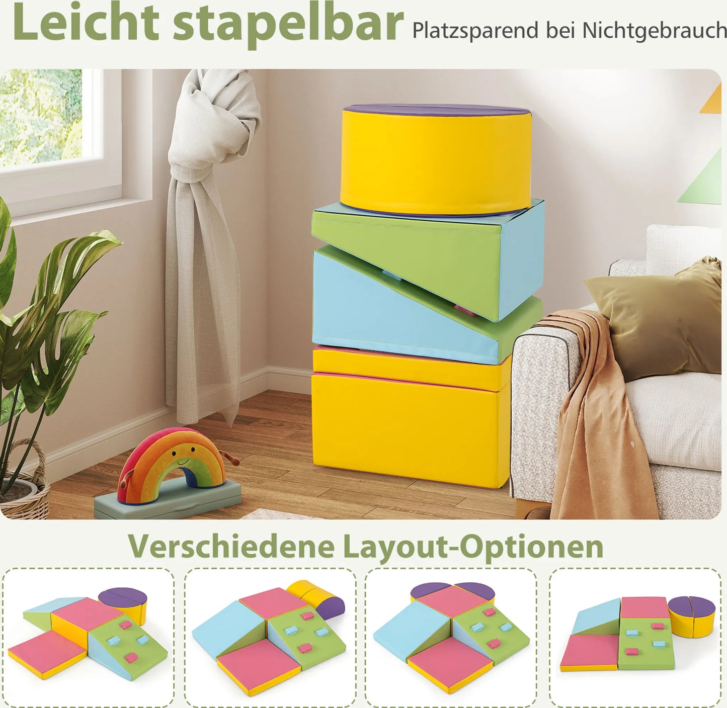 Ensemble de jeu d'escalade Coast en mousse – Doté de fermetures velcro et de coutures soignées, avec des blocs d'escalade faciles à saisir – Pour les salles de jeux et les crèches – Cuir coloré et mousse EPE