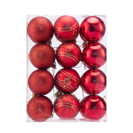 Boules de sapin de Noël 24pcs - Ø6cm Matt Shiny Shimmering - Plastique Rouge