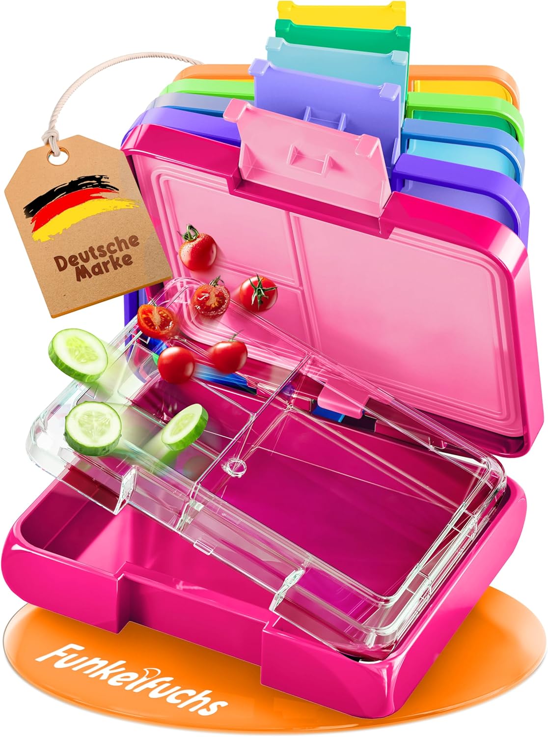 Funkelfuchs® - Boîte à lunch pour enfants avec compartiments - 500ml, rose - Boîte à lunch étoile, petite - Boîte à snack, boîte à snack, boîte à lunch, boîte à repas, boîte à bento pour enfants - pour l'école, la garderie et le jardin d'enfants