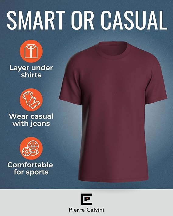 Pierre Calvini - T-shirt Homme Multipack 3/5 pièces - 100% Coton - Coupe régulière - Manches courtes - Col ras du cou - Poids Premium - Marine / Bourgogne / Olive - Taille L