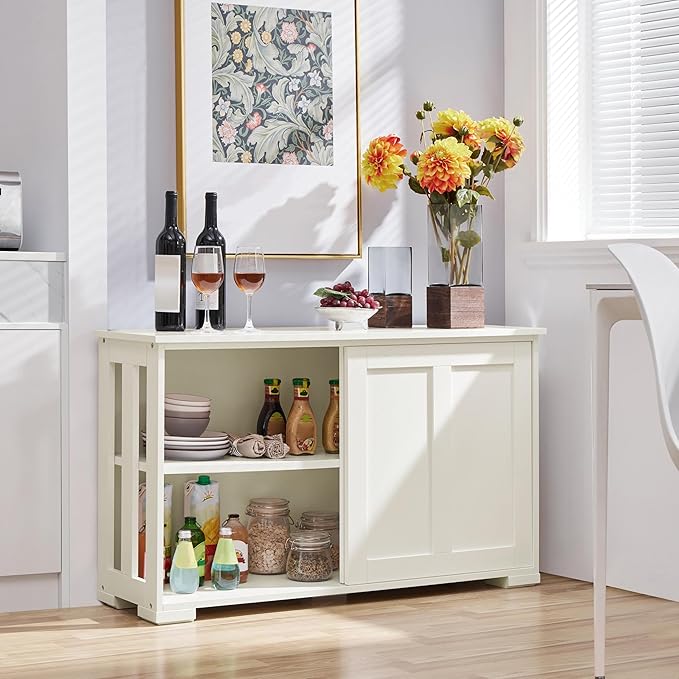 Yaheetech Sideboard - With Sliding Doors - Storage Cabinet - Sideboard - Adjustable Shelf - white