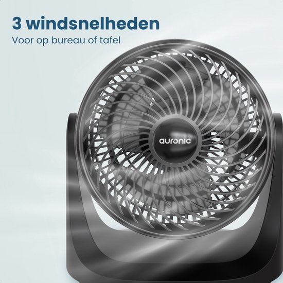 Ventilateur de table Auronic - 3 vitesses - Mini-ventilateur - Ventilateur sur pied - Possibilité de fixation murale - 41 dB - Oscillation à 90° - Portée de 7 mètres - Noir