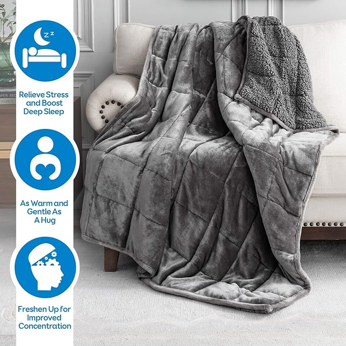 Couverture d'atténuation Cottonblue Gris - 6.8 kg - Couverture en polaire Sherpa 122 x 183 cm