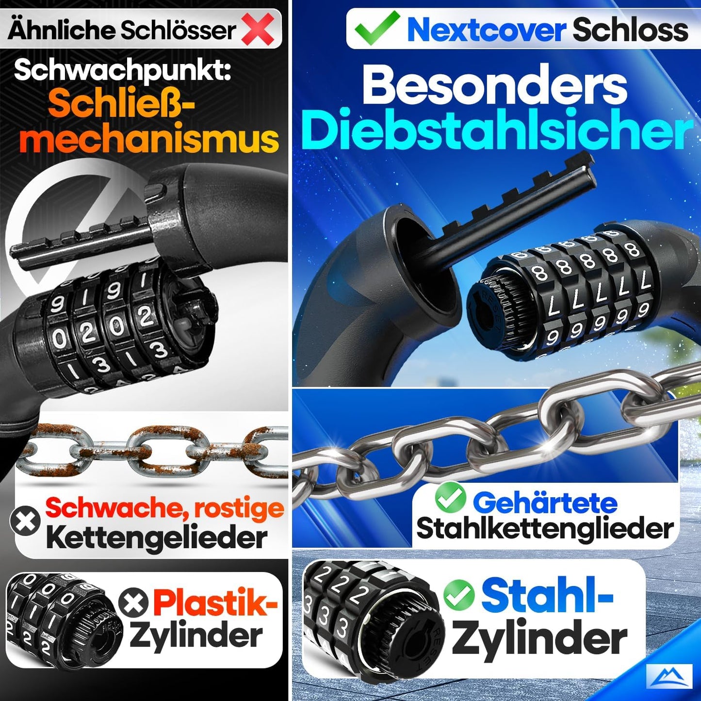 NEXTCOVER® Cadenas pour vélo LockOne avec clé - haute sécurité - robuste et durable - 3 clés - Rouge