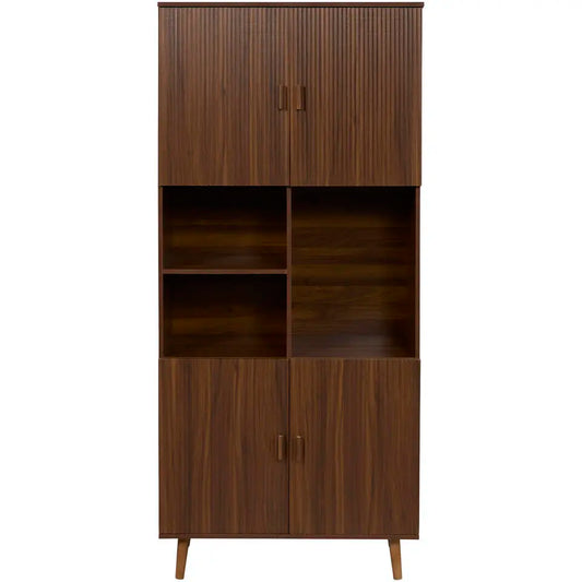 Armoire murale Imre en noyer - 200 x 90 x 40 cm - Espaces de rangement fermés et ouverts