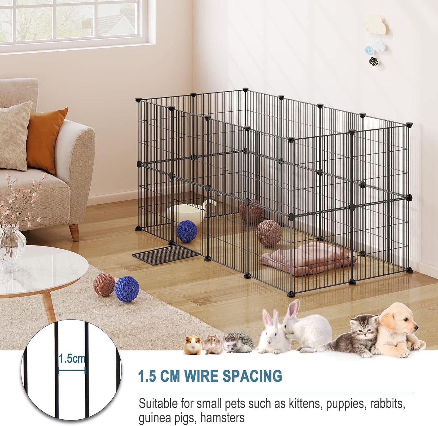 Eugad Puppy Run 142x72x72 cm - Parc pour animaux pliable en métal avec porte - Noir/Métal