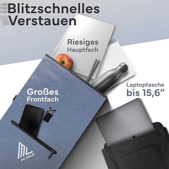 MIVELO - Sacoche pour porte-bagages - 3 en 1 - Capacité de 25 litres - Bleu Jeans & Polyester imperméable - Détails réfléchissants - Pour un usage quotidien