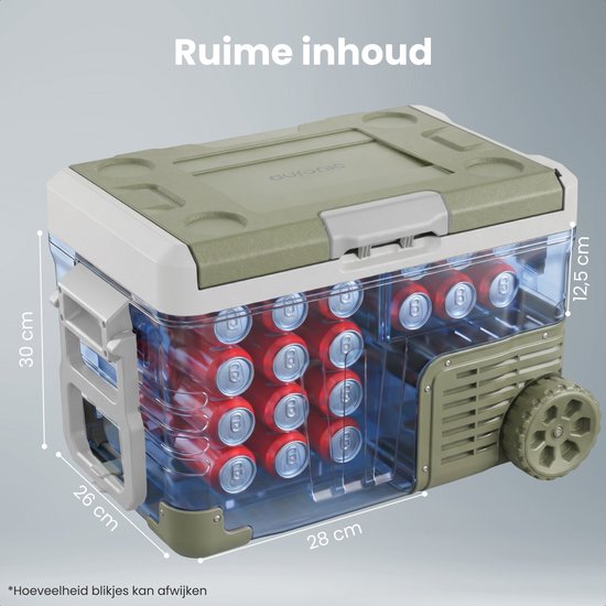 Auronic Electric Cool Box - Compresseur - 35L - 12V et 240 volts - Réfrigérateur de camping - Frigobox Car - Avec roues et poignée - Vert