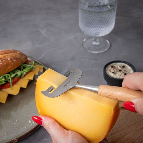 Boska Cheese Slicer Soft Amigo - Trancheuse pour fromages à pâte molle - acier inoxydable - bois de hêtre - antiadhésif