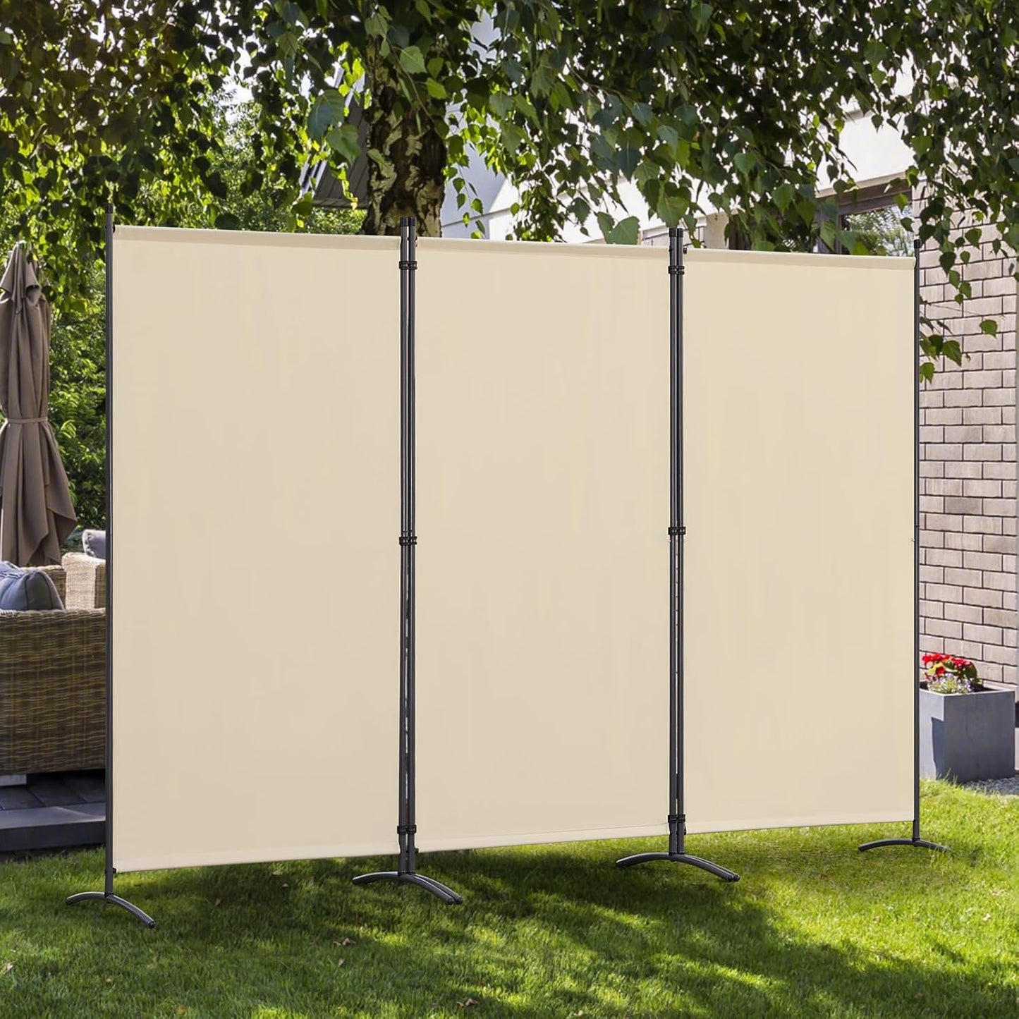Angel Living Paravent - 3 panneaux - pliable - 243 x 180 cm - beige