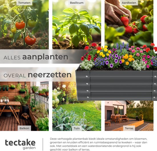 Jardinière surélevée tectake® - 80 x 60 x 30 cm - 130 L - Jardinières d'extérieur - Bac de culture - Bac potager - Acier galvanisé - Fond ouvert - Jardin d'herbes aromatiques - Bac de jardin - Ergonomique
