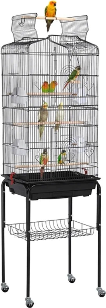 Cage à oiseaux Yaheetech XXL avec support et aire de jeux - Noir - 46 x 35 x 150,5 cm