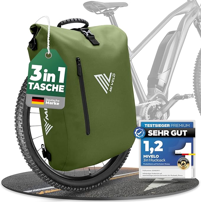 MIVELO - Sacoche étanche 3 en 1 avec compartiment pour ordinateur portable - Vert olive - 20L