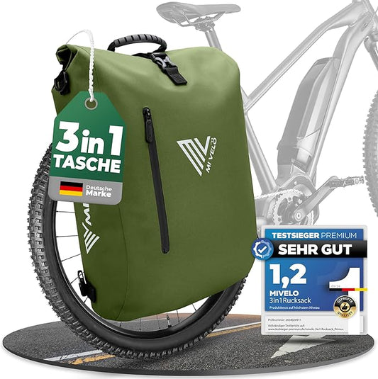 MIVELO - Sacoche étanche 3 en 1 avec compartiment pour ordinateur portable - Vert olive - 20L