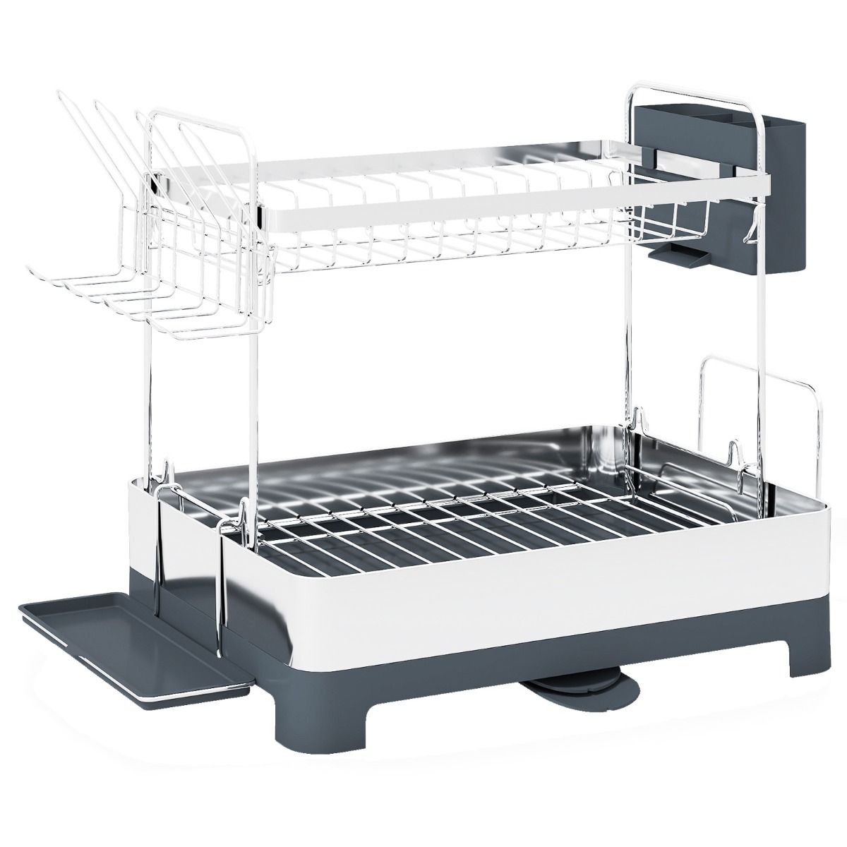 Égouttoir Coast à deux niveaux - Bec verseur pivotant à 360° - Acier inoxydable - 57,15 x 31,75 x 39,37 cm - Argent/Gris