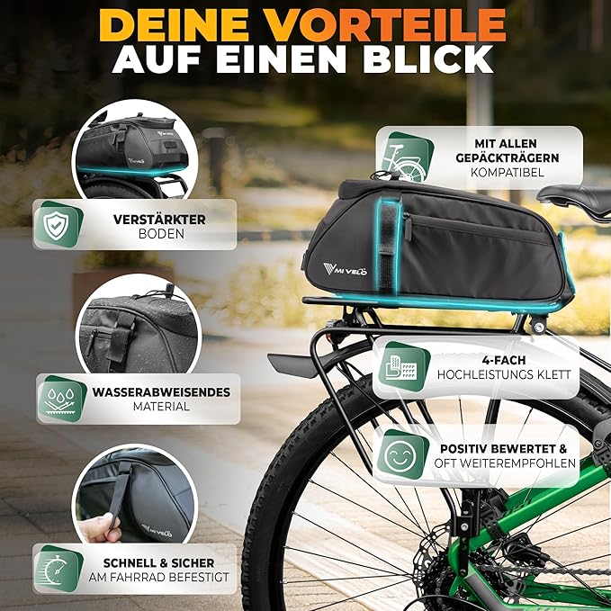 MIVELO Sacoche pour vélo - Imperméable et réfléchissante - 9 litres - Noir