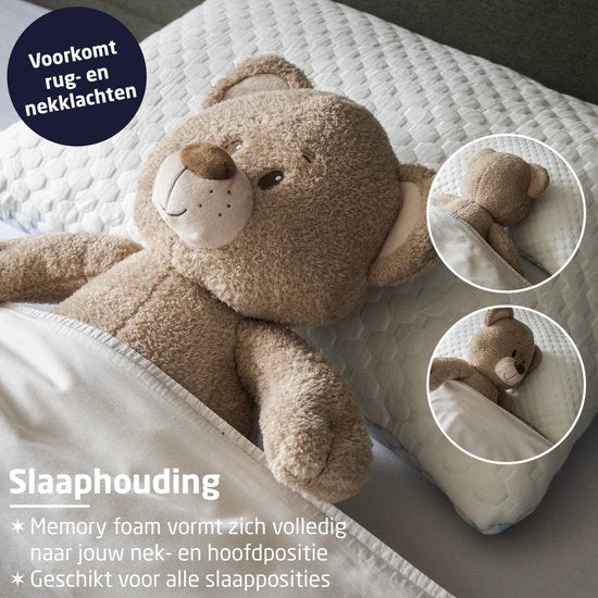 BREND BR-2233 Oreiller CloudComfort pour les dormeurs sur le dos, le ventre et les côtés - 50 x 70 cm - mousse à mémoire de forme - avec côté froid et confort réglable - blanc