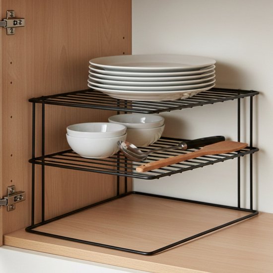 Metaltex - Support à assiettes - Noir - Rangement pour placard de cuisine - 25 x 25 x 19 cm