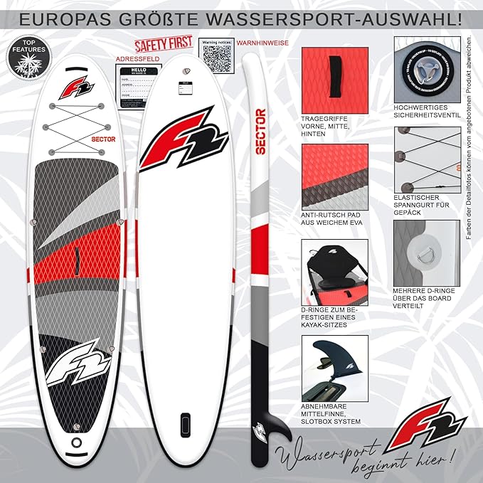 Planche de SUP gonflable F2 Sector Red, édition limitée 2024 – Planche de paddle polyvalente avec siège de kayak – 372 cm