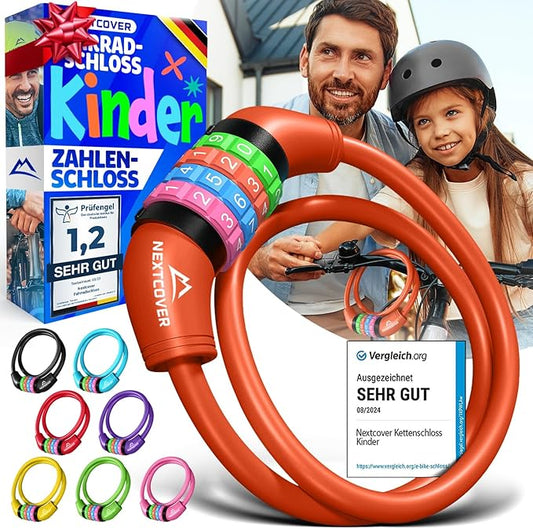 NEXTCOVER® Cadenas à vélo pour enfants - Code numérique à 4 chiffres - Cadenas à combinaison pour vélo avec chiffres colorés - Cadenas pour scooter Extra robuste et sûr - Rouge