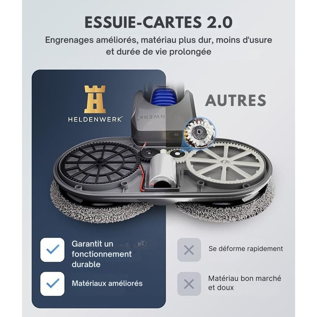 Accessoire serpillière pour aspirateur Dyson - HELDENWORK -V7/V8/V10/V11/V15/Gen5 - essuie-sol électrique avec réservoir d'eau, de recharge et 8 serpillières lavables - noir/gris
