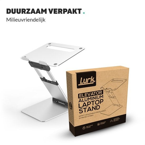 LURK® Laptop Stand Ergonomic - Laptop Raiser en aluminium - Travailler debout - Ajustable et pliable - Silver