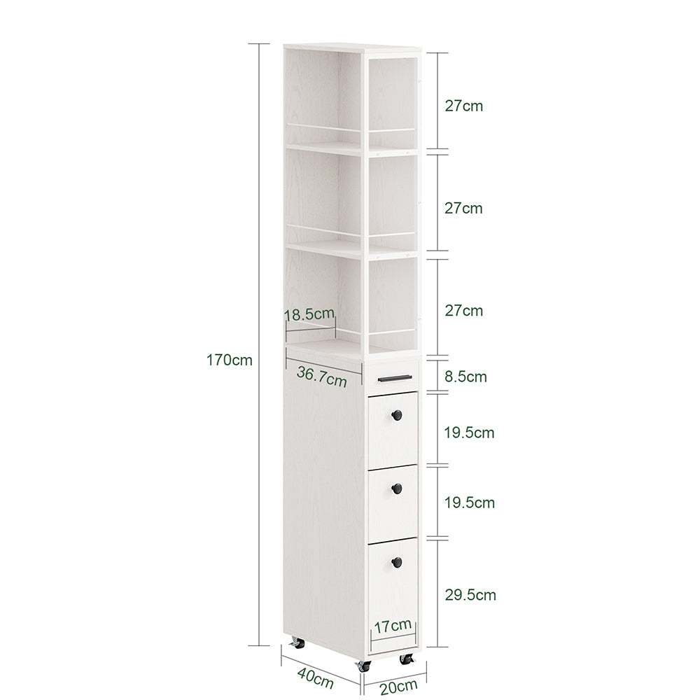 Meuble de rangement SoBuy étroit - 4 roulettes et 3 tiroirs - 40 x 20 x 170 cm