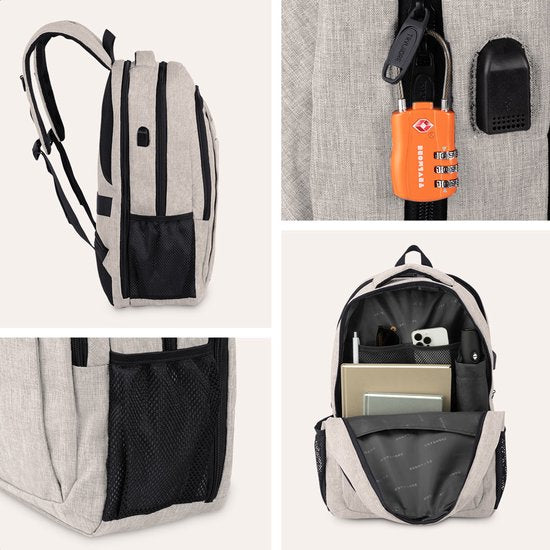 TRVLMORE Sac à dos - 36L - 17.3 Inch - Sac à dos pour ordinateur portable avec USB - Cartable - Homme et Femme - Sac Champagne