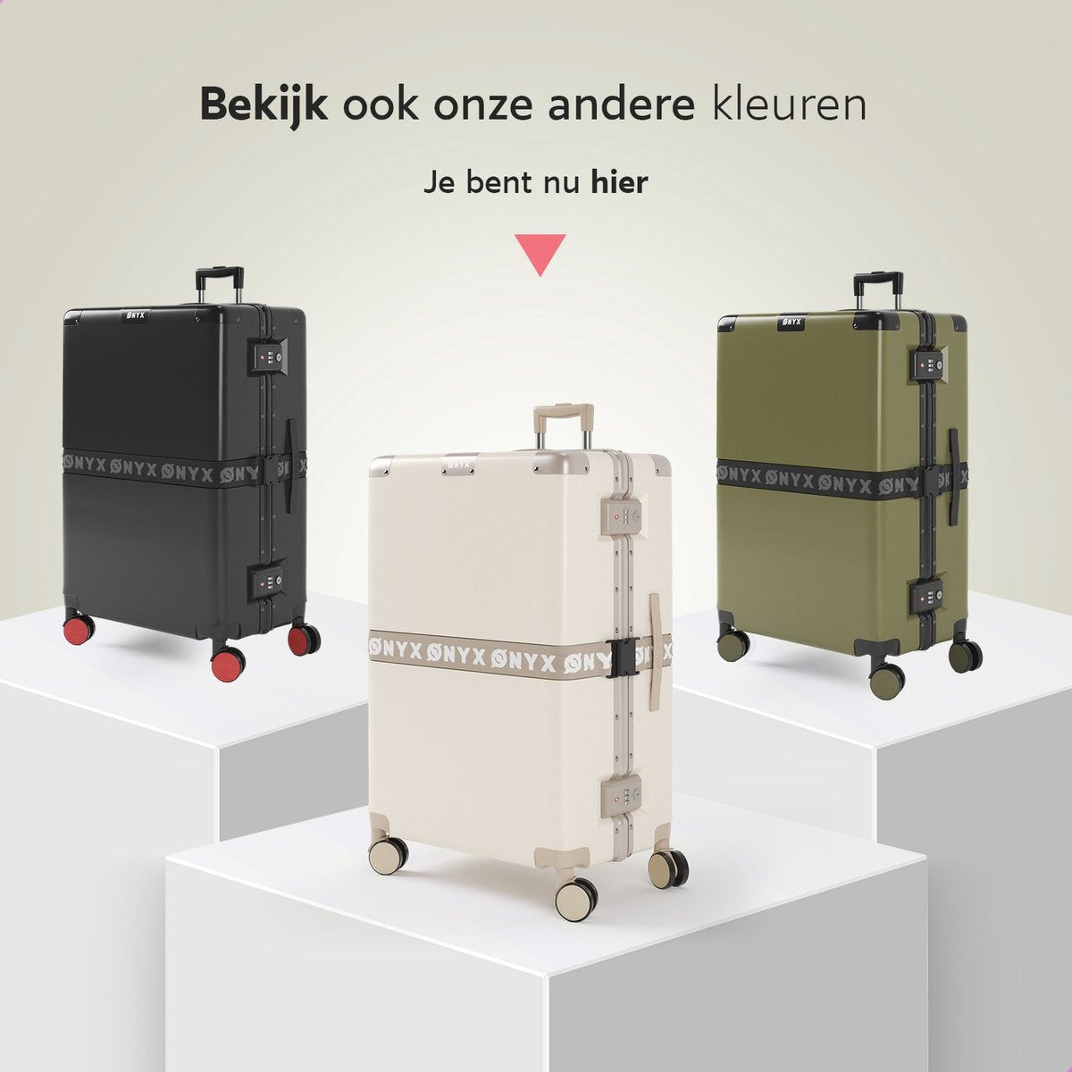 ONYX® - Valises 100L - Serrure TSA - Roues spinner - Trolley léger - Fermeture aluminium - Blanc sable