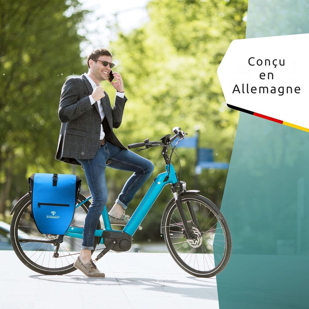 Sacoche de vélo pour porte-bagages RADGEIST - étanche et sac à bandoulière - réflecteurs - bleu