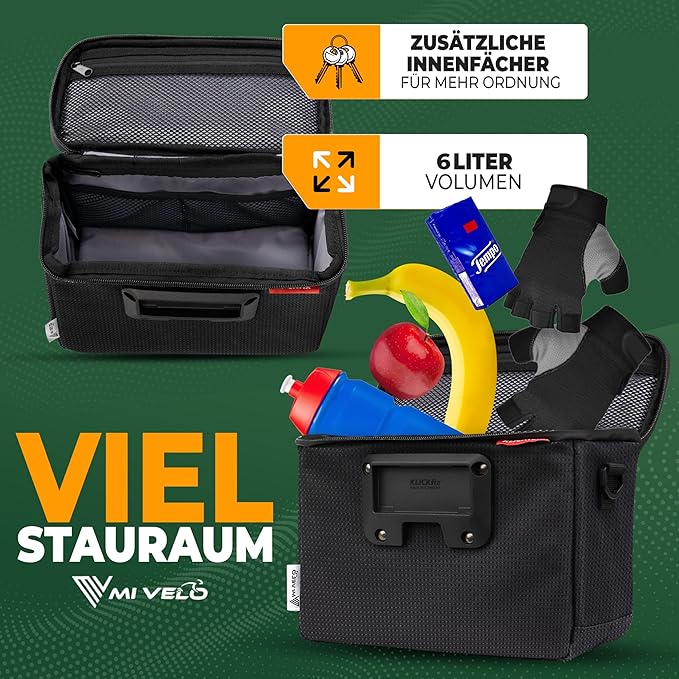 MIVELO Sacoche pour guidon - Déperlant & Avec compartiment téléphone - 7 litres - Noir Réfléchissant