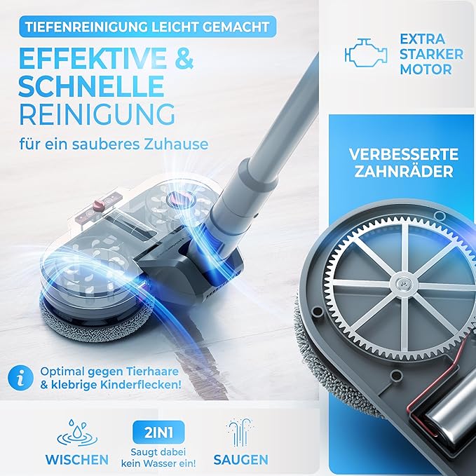 Gagnant du test - Balai à franges pour Dyson V12 - aspirateur électrique - balai à franges - aspirateur eau et poussière - avec réservoir d'eau amovible, porte-recharge et 8 balais à franges lavables