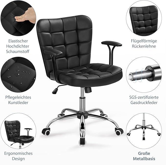 Yaheetech Siège de bureau - Ergonomique - Réglable - Avec accoudoirs amovibles - Noir