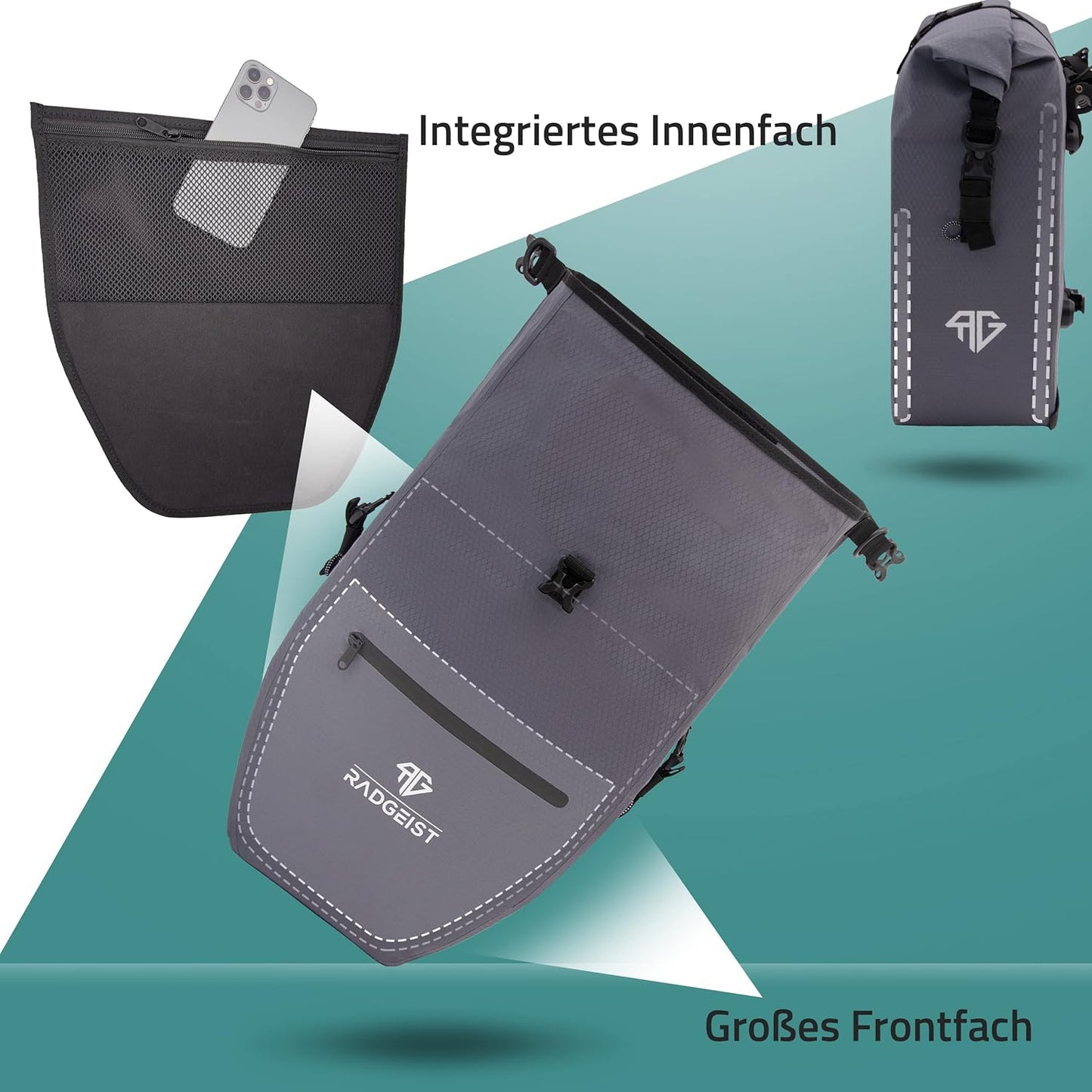 RADGEIST sacoche de vélo pour porte-bagages - 2X sacoche pour porte-bagages - sac à bagages étanche et sac à bandoulière - sacoche de vélo avec réflecteurs