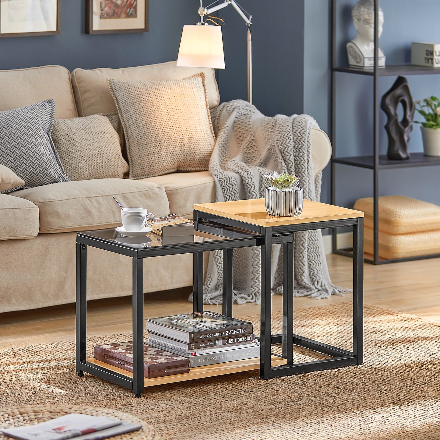 SoBuy Tables d'appoint - Lot de 2 tables basses - Max 25KG - 40 x 40 x 50 cm - Couleur bois