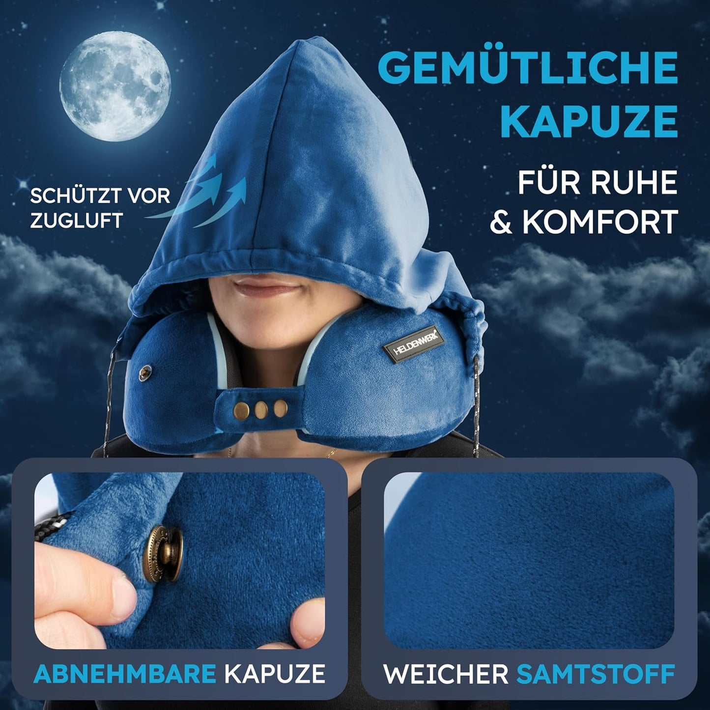 Oreiller de cou Heroism - Lavable - Bleu marine