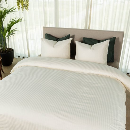 Housse de couette Kayori Elin en satin de coton - 140 x 200-220 cm + 1 taie d'oreiller - Lit simple - Blanc cassé