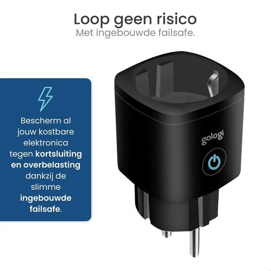 Gologi Outdoor smart plug - Prise intelligente - IP44 - Horloge & Compteur d'énergie - WIFI - Google Home & Amazon Alexa - Noir