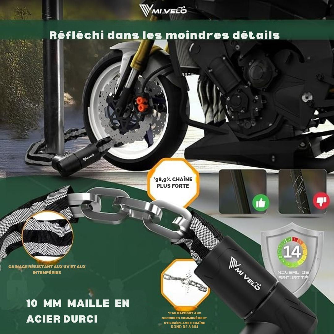 Cadenas à chaîne MIVELO - Acier trempé et revêtement en nylon - 100 cm - Noir