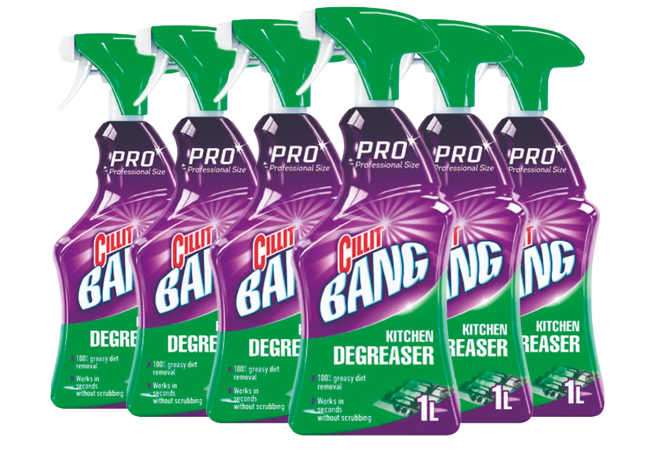 Cillit Bang - Dégraissant cuisine 1L - 6 pièces - Couleur : Transparent - Dimensions du flacon : 28 cm x 9 cm x 9 cm