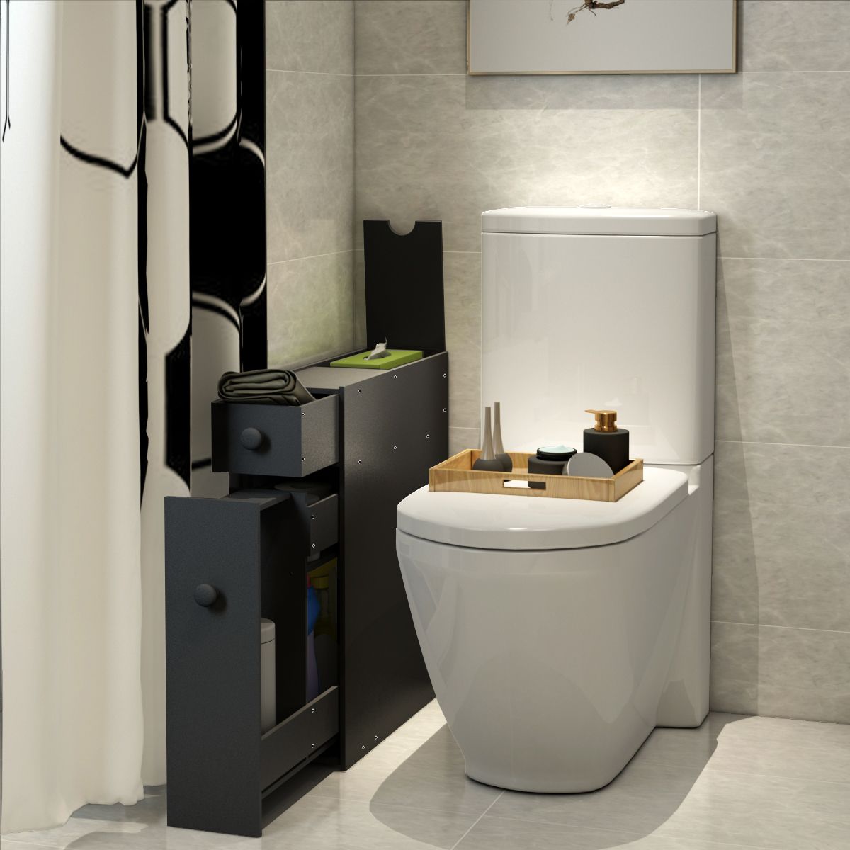 Coast Meuble de salle de bain compact - Multifonctionnel - 48 x 16 x 58 cm - MDF - Noir