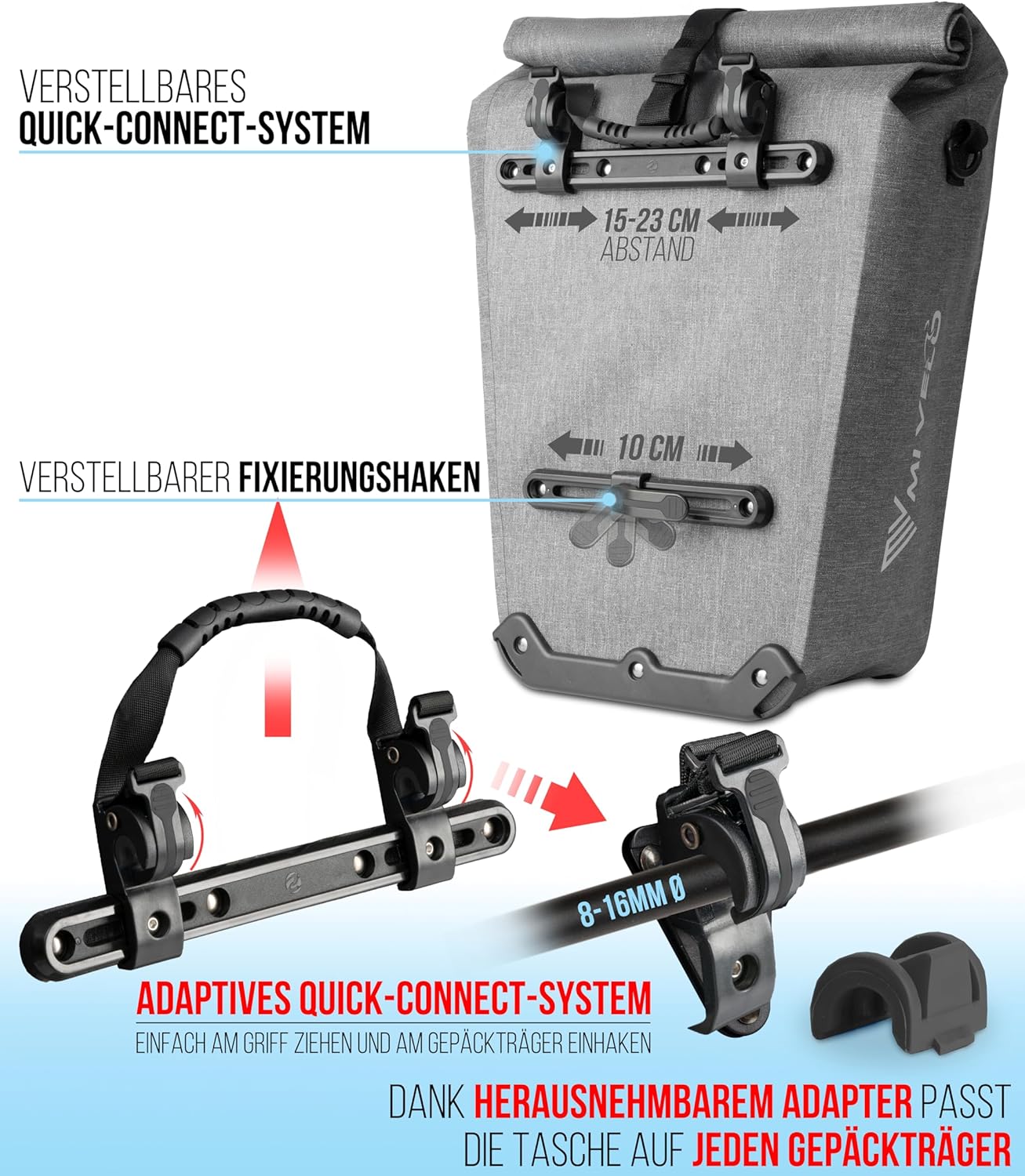 MIVELO Pannier - Étanche - 25L - Avec compartiment pour ordinateur portable et bandoulière - Gris