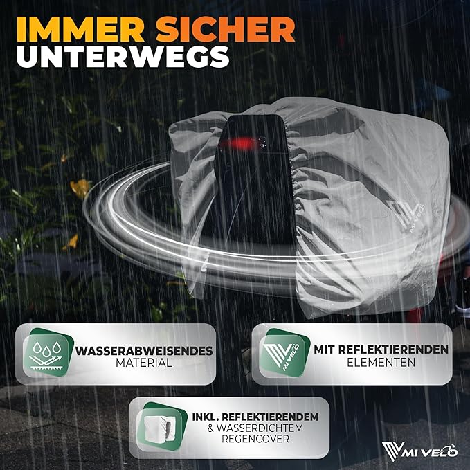 MIVELO Sac à vélo double - imperméable et avec housse de pluie réfléchissante - 36 litres - gris