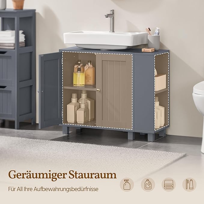 Yaheetech Meuble lavabo - Freestanding - Adjustable - U-Opening - Dark Grey
