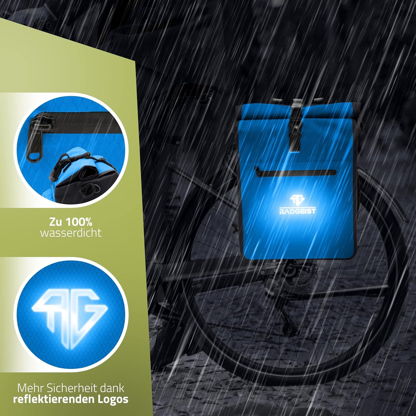 RADGEIST 3in1 bike bag for carrier - sac à dos pour vélo - sac de transport - sac à bandoulière - avec compartiment pour ordinateur portable - étanche - 25L - bleu