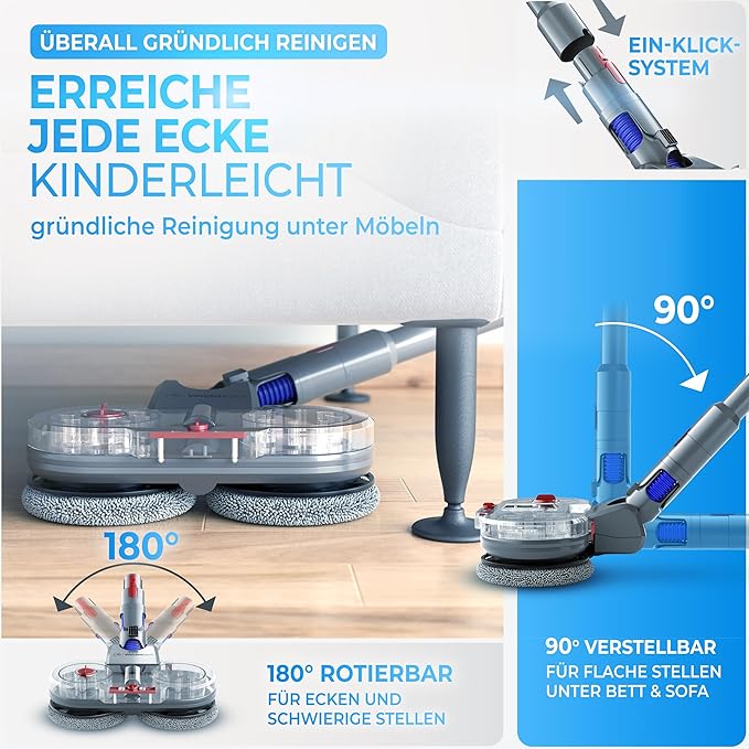 Gagnant du test - Balai à franges pour Dyson V12 - aspirateur électrique - balai à franges - aspirateur eau et poussière - avec réservoir d'eau amovible, porte-recharge et 8 balais à franges lavables