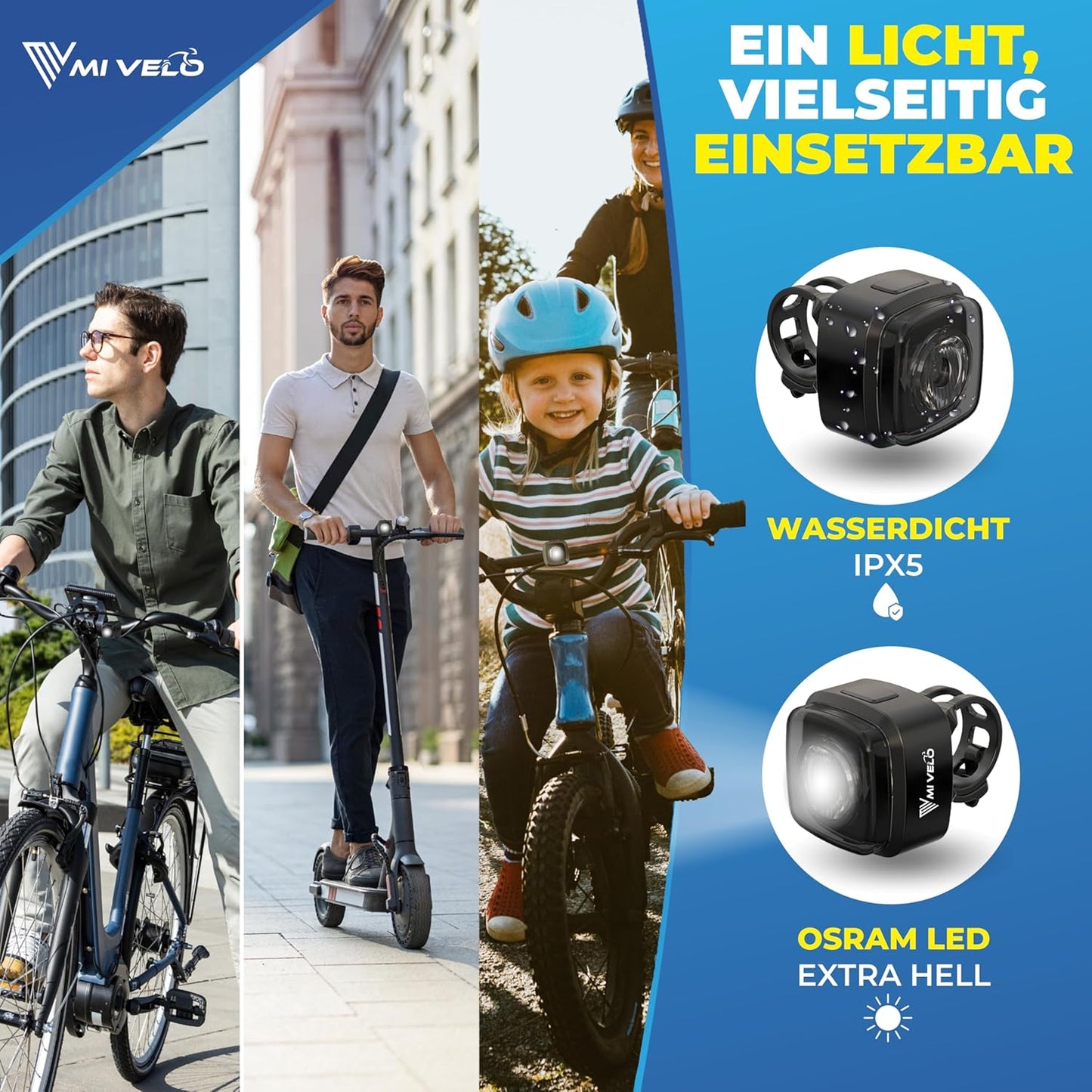 Mivelo Bicycle Light Set - LED Front & Rear Light - USB Rechargeable - Waterproof
